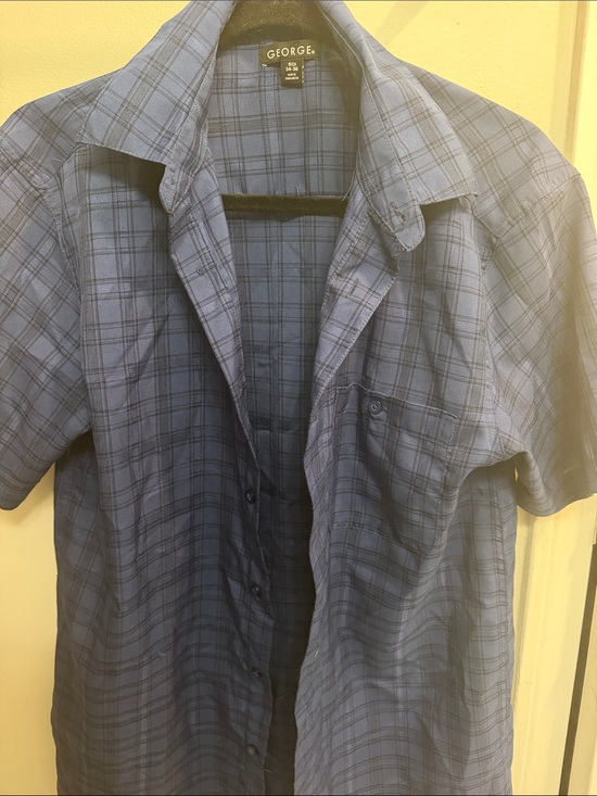 George Other - George Men's Blue Plaid Short Sleeve Button-Down Shirt